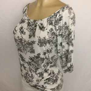 Lux-UO Top XS Black White Viscose 3/4 Sleeve